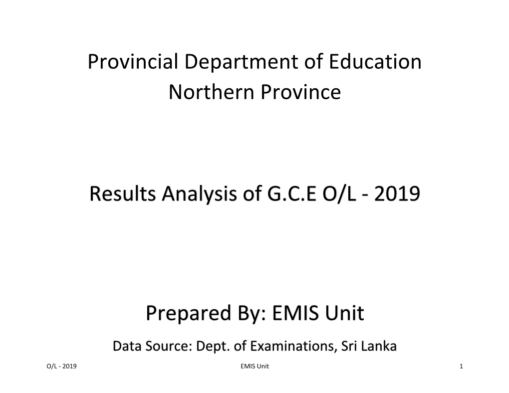 2019 Prepared By: EMIS Unit