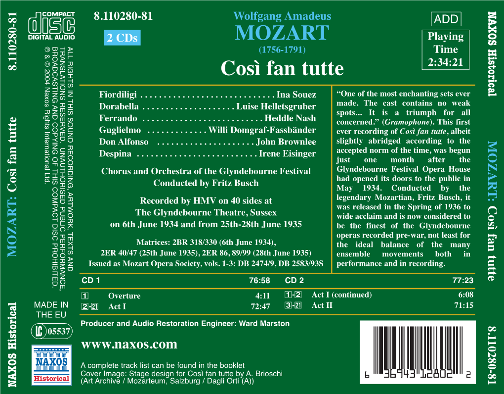 MOZART Così Fan Tutte