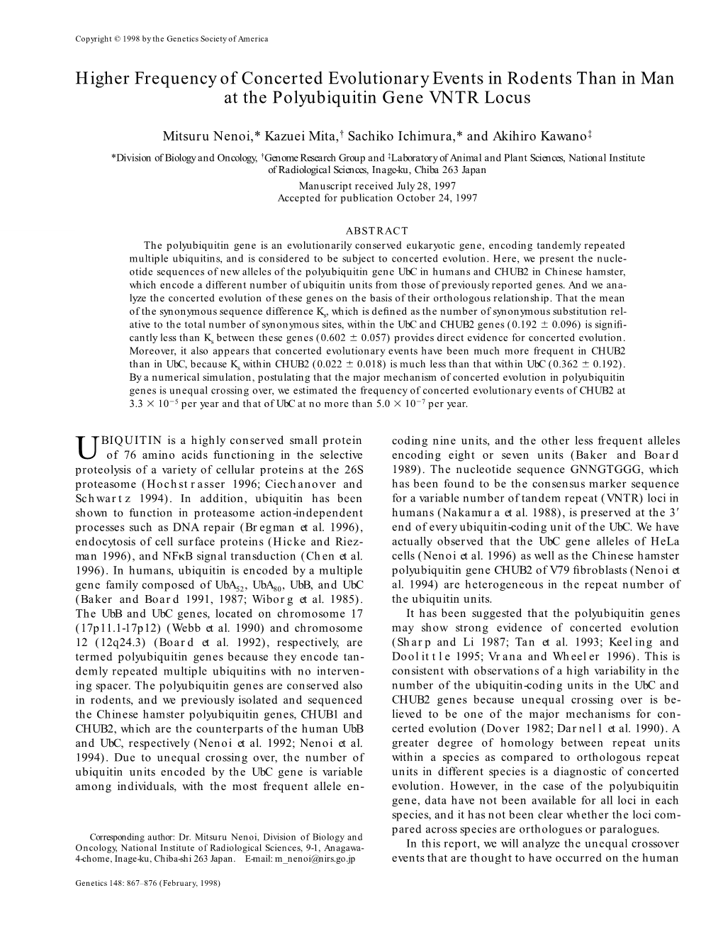 Higher Frequency of Concerted Evolutionary Events in Rodents Than in Man at the Polyubiquitin Gene VNTR Locus