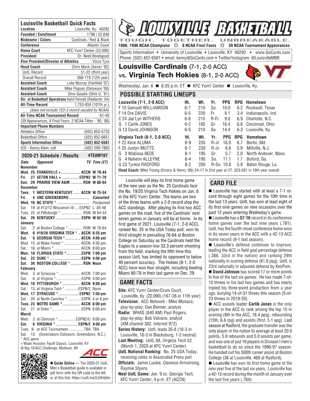 Louisville Cardinals (7-1, 2-0 ACC) Vs. Virginia Tech Hokies (8-1, 2-0