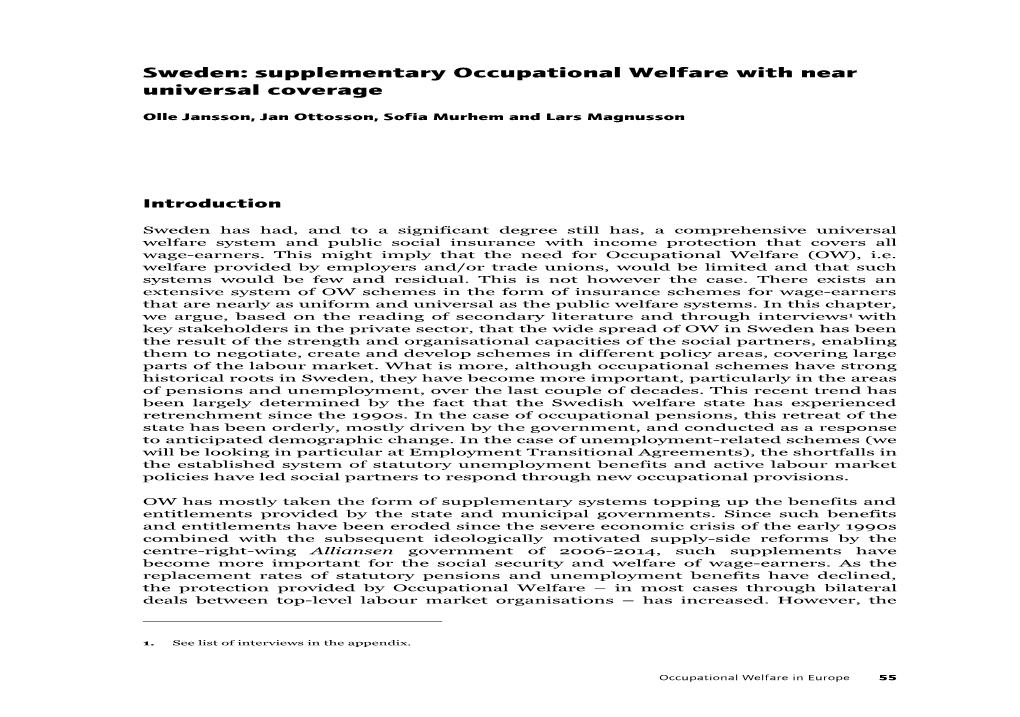 Sweden: Supplementary Occupational Welfare with Near Universal Coverage