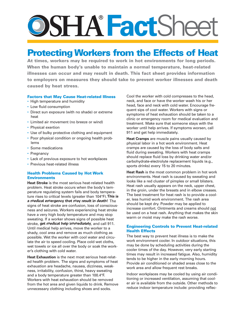 Osha Factsheet Heat Stress