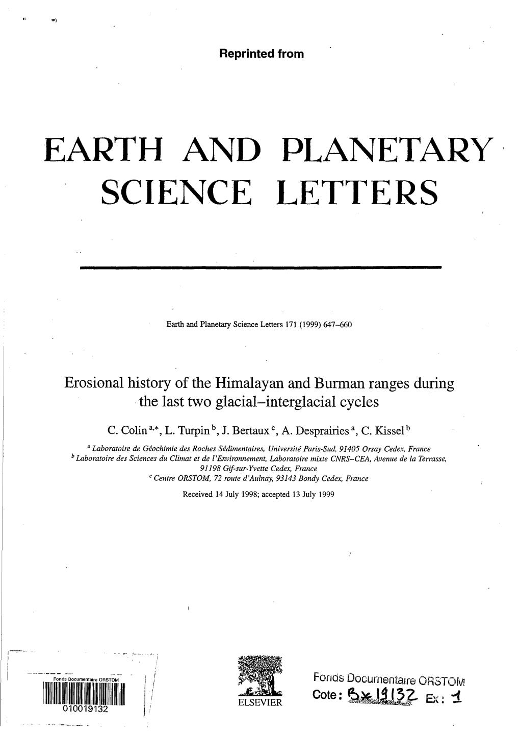 Erosional History of the Himalayan and Burman Ranges During the Last Two Glacial-Interglacial Cycles J