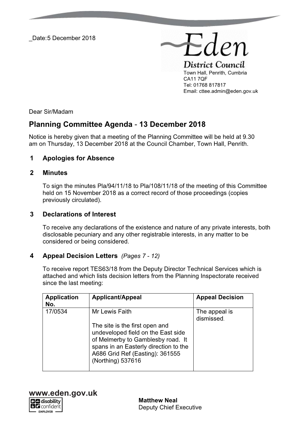 (Public Pack)Agenda Document for Planning Committee, 13/12/2018
