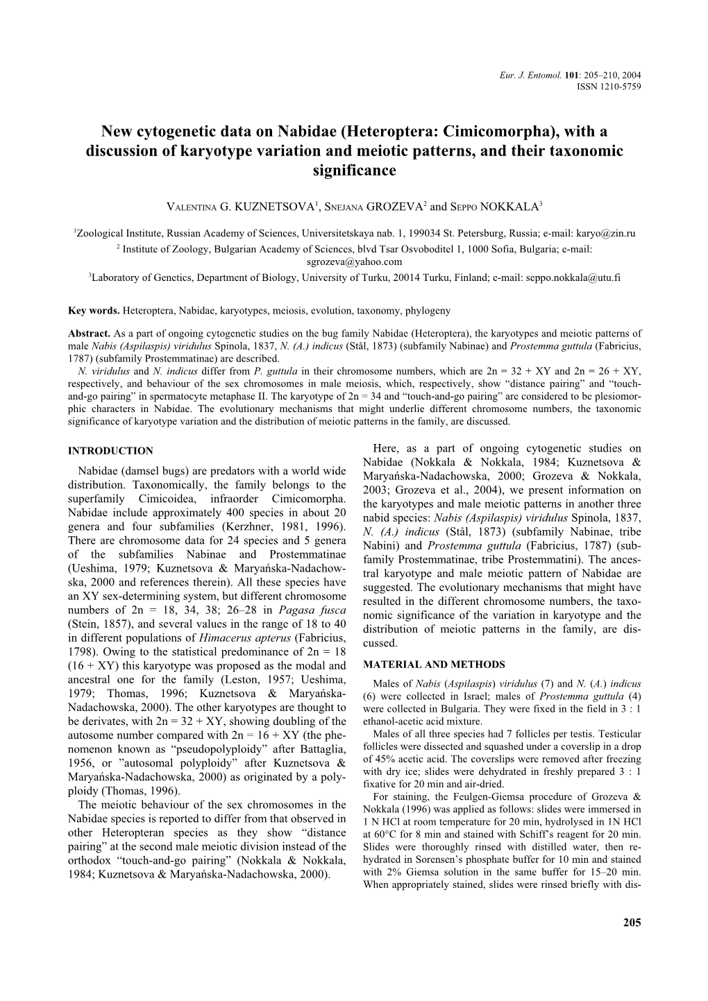 New Cytogenetic Data on Nabidae (Heteroptera: Cimicomorpha), with a Discussion of Karyotype Variation and Meiotic Patterns, and Their Taxonomic Significance