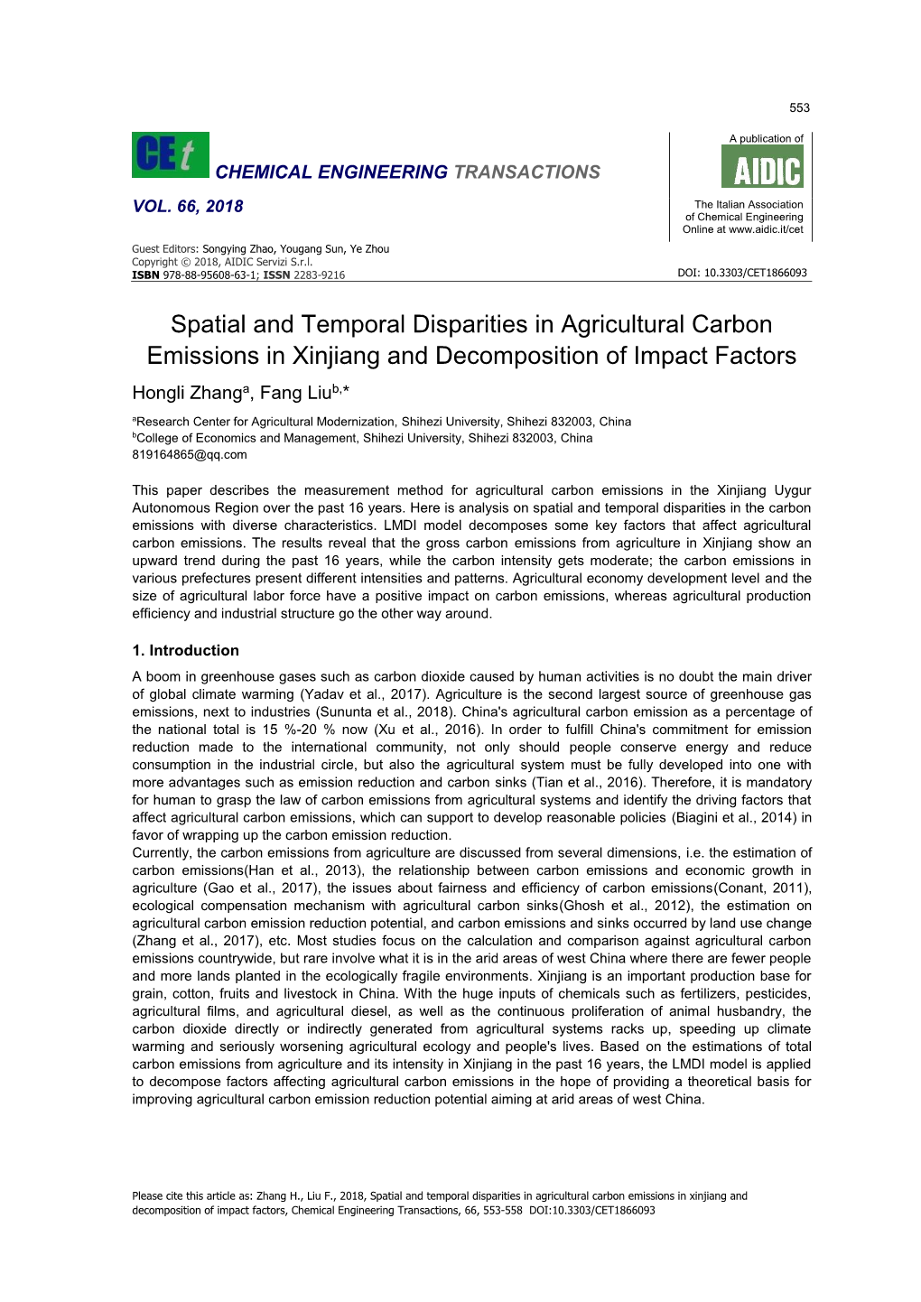 Spatial and Temporal Disparities in Agricultural Carbon Emissions In