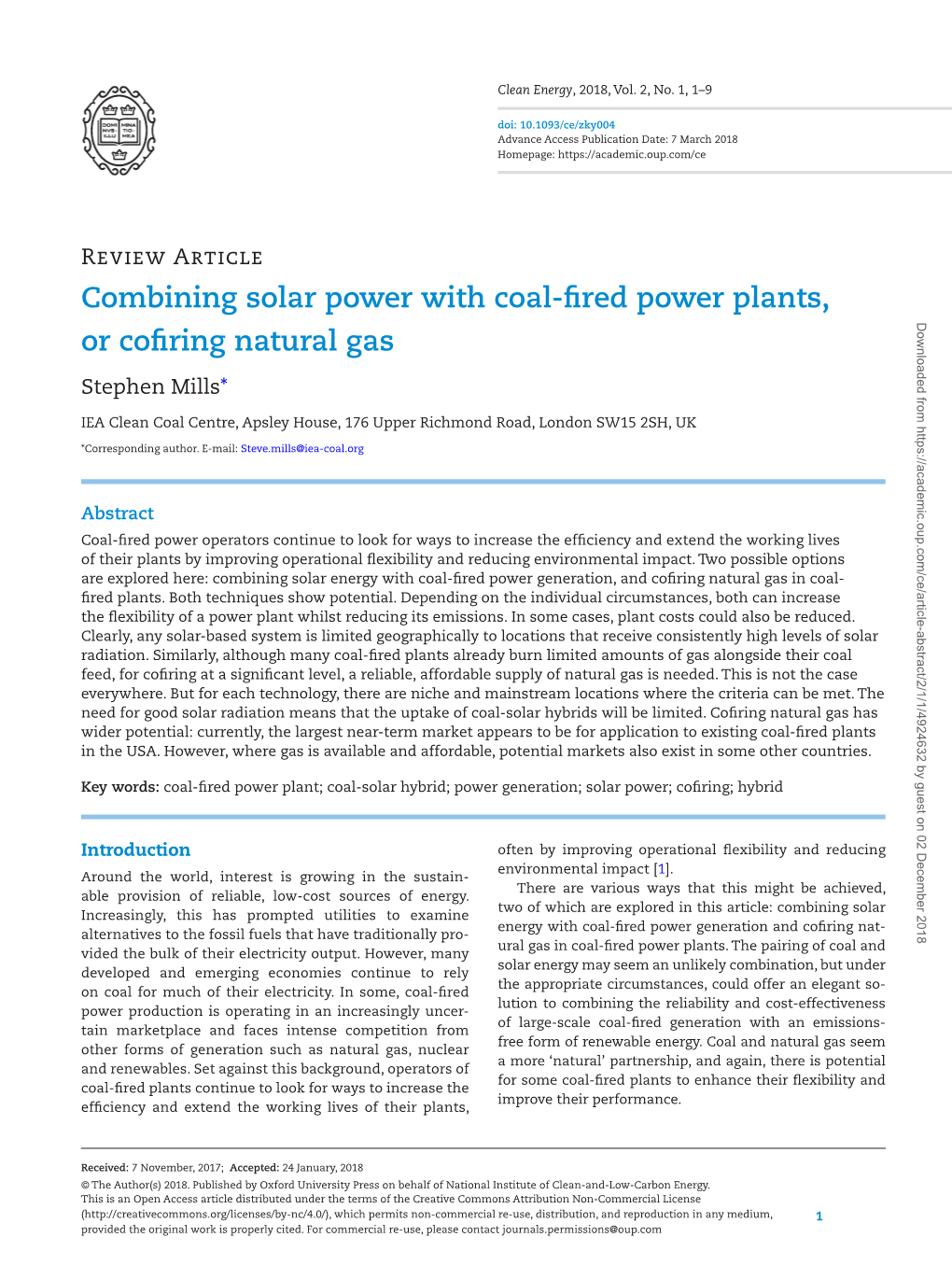 Combining Solar Power with Coal-Fired Power Plants, Or Cofiring Natural