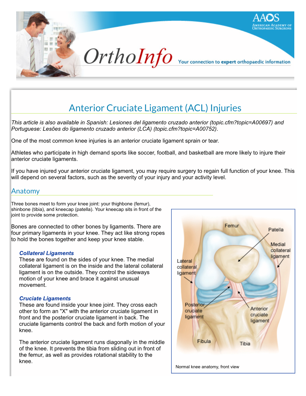 Anterior Cruciate Ligament (ACL) Injuries-Orthoinfo