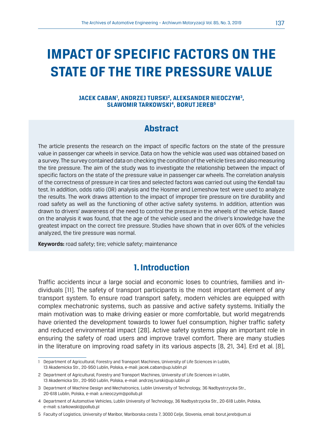 Impact of Specific Factors on the State of the Tire Pressure Value