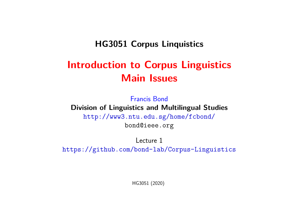 Corpus Linguistics Main Issues