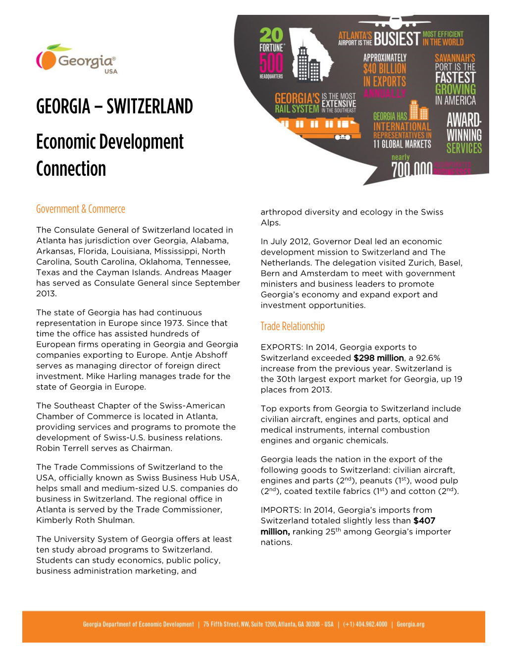 GEORGIA – SWITZERLAND Economic Development Connection