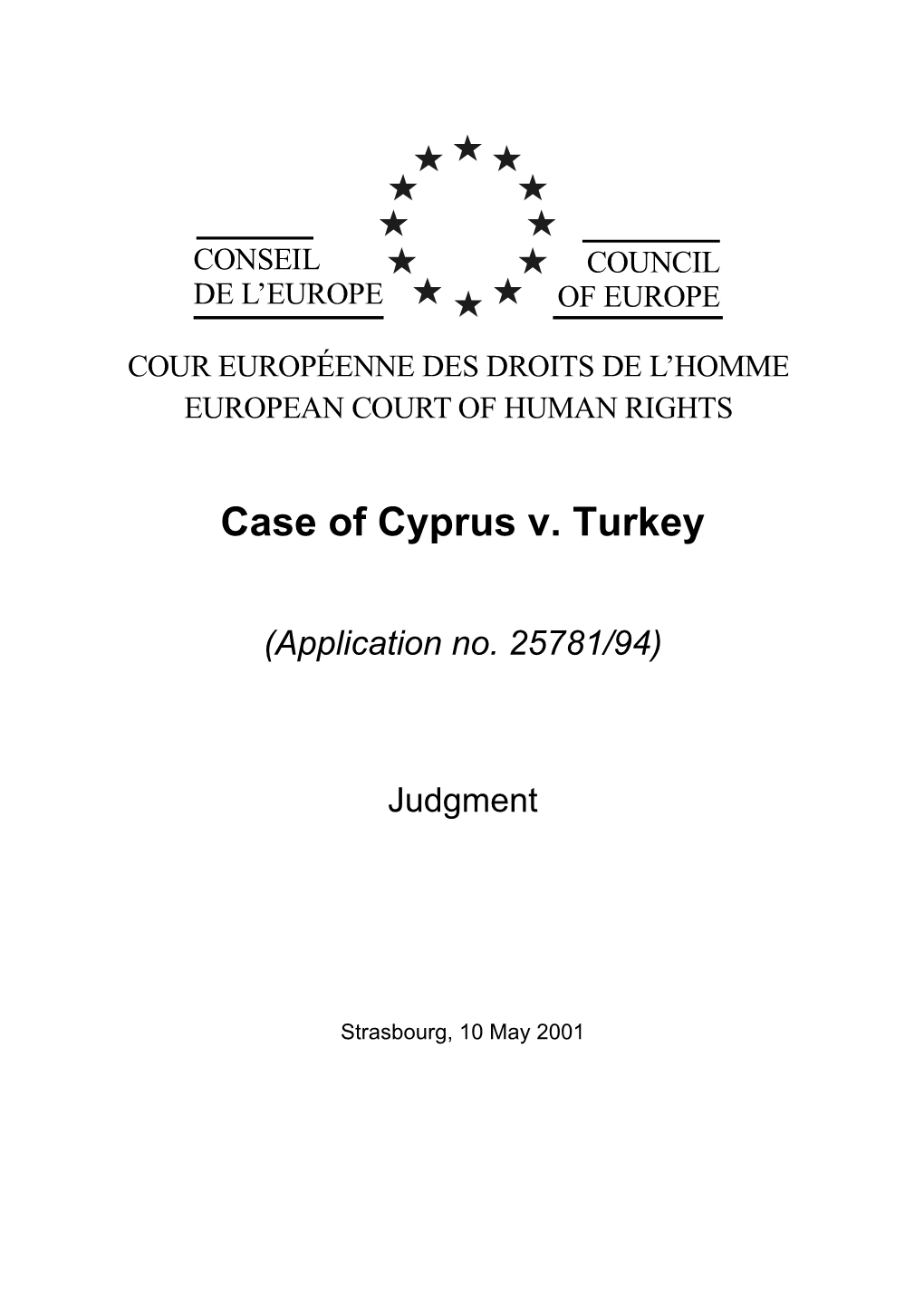 Case of Cyprus V. Turkey