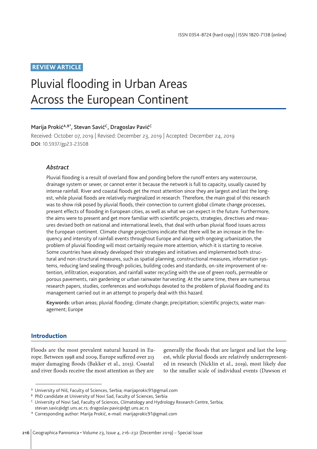 Pluvial Flooding in Urban Areas Across the European Continent