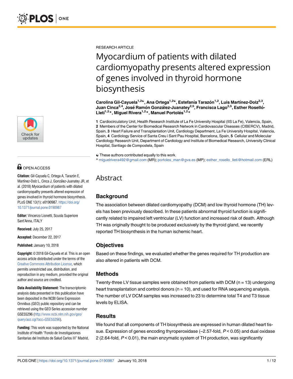 Myocardium of Patients with Dilated Cardiomyopathy Presents Altered Expression of Genes Involved in Thyroid Hormone Biosynthesis