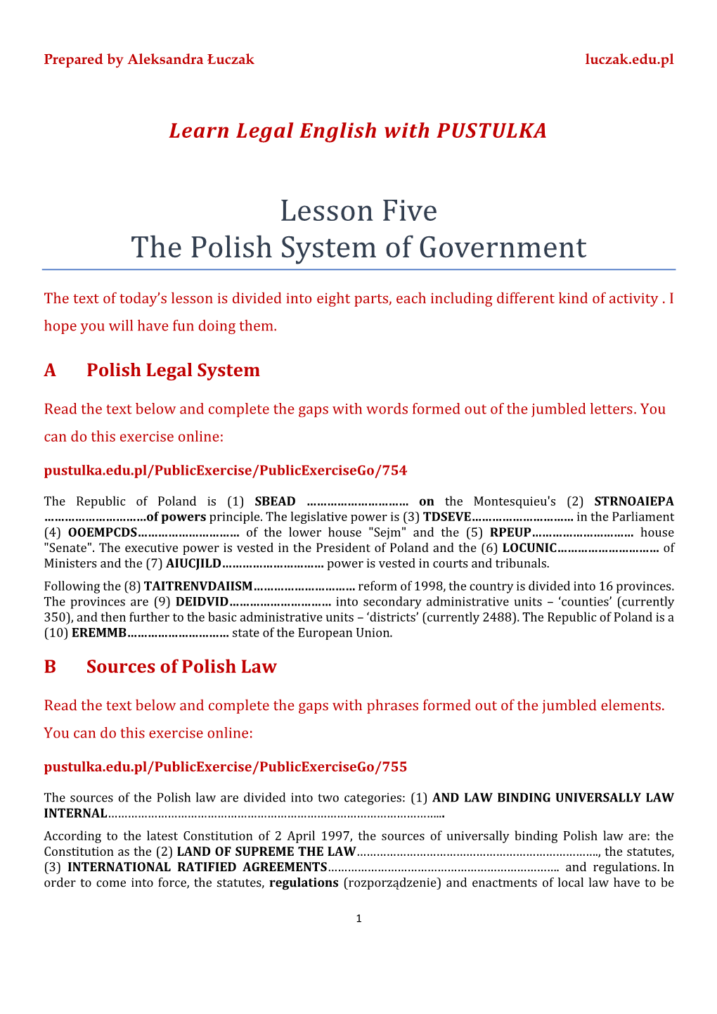 Lesson Five the Polish System of Government