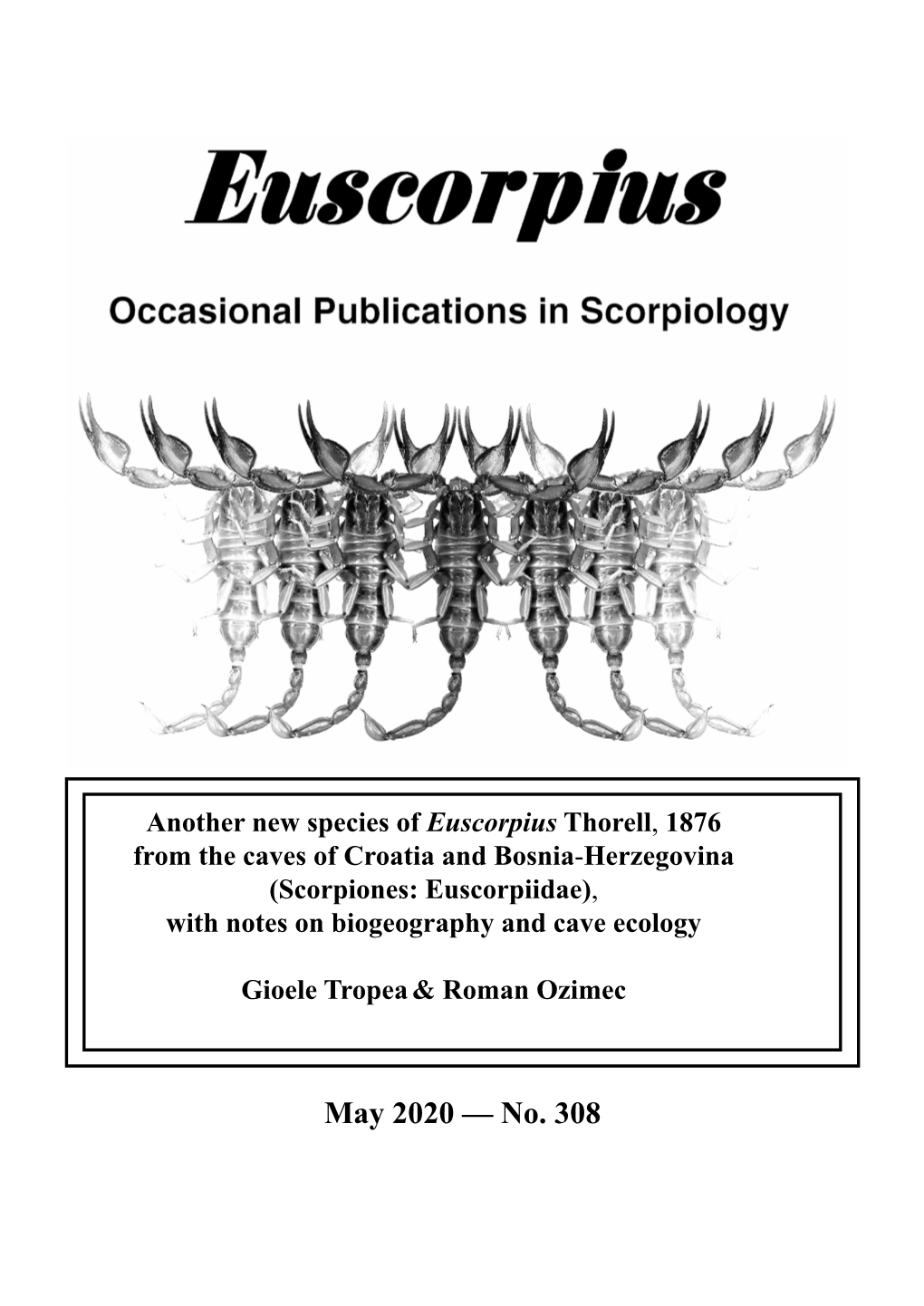 Another New Species of Euscorpius Thorell, 1876 from the Caves of Croatia and Bosnia-Herzegovina