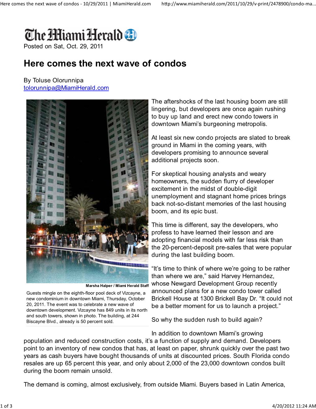 Here Comes the Next Wave of Condos ‐ 10/29/2011 | Miamiherald.Com H�P