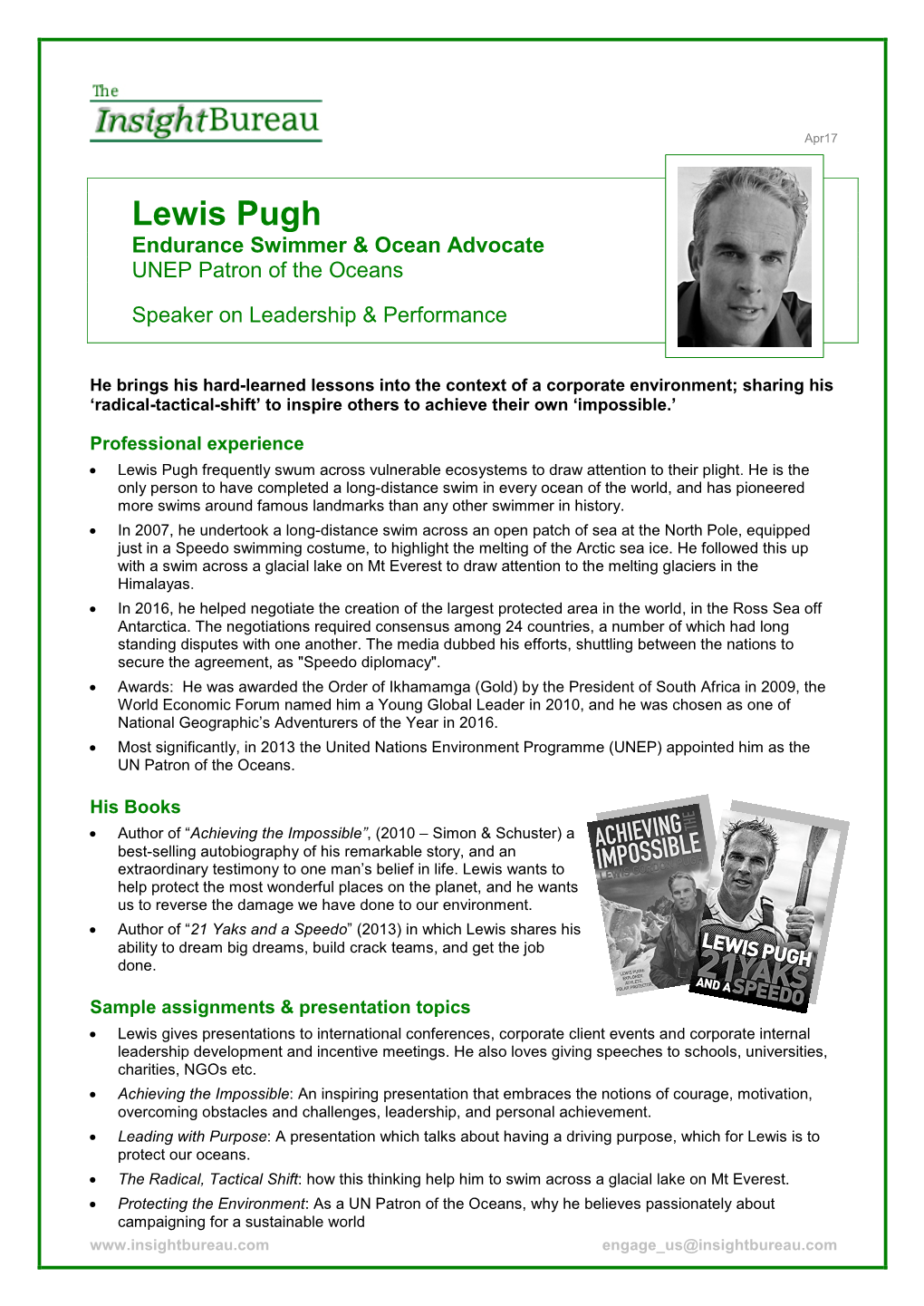 Lewis Pugh Endurance Swimmer & Ocean Advocate UNEP Patron of the Oceans