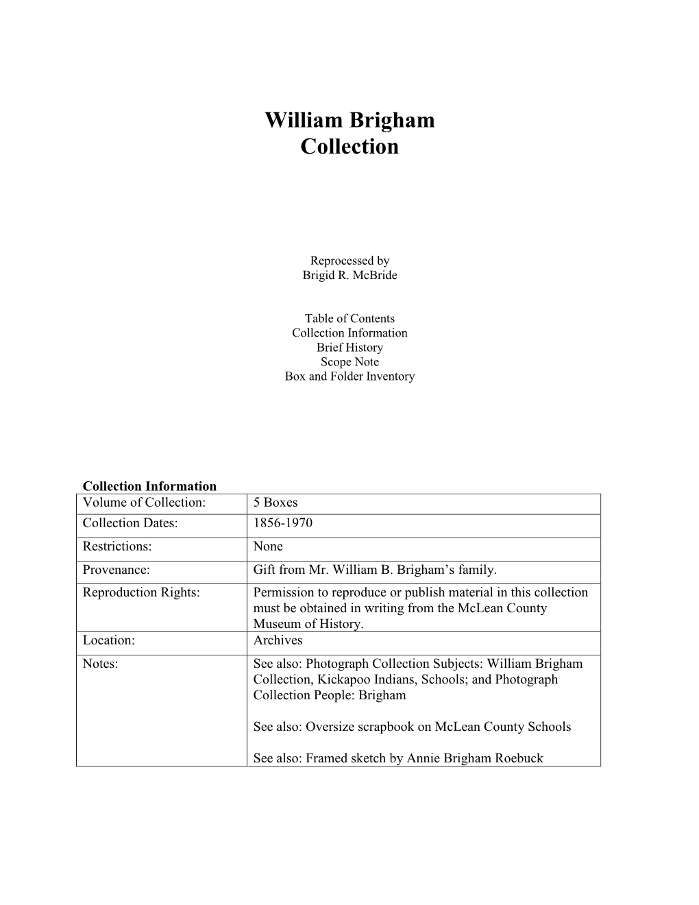 William Brigham Collection