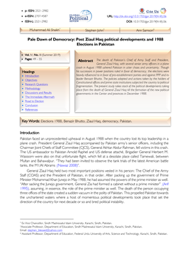 Post Ziaul Haq Political Developments and 1988 Elections in Pakistan