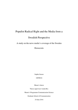 Populist Radical Right and the Media from a Swedish Perspective