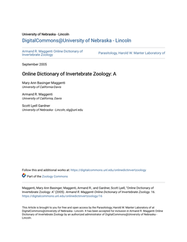 Online Dictionary of Invertebrate Zoology: A