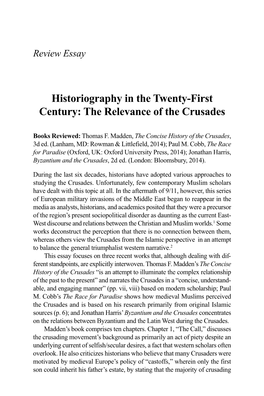 Historiography in the Twenty-First Century: the Relevance of the Crusades