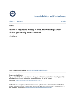 Review of Reparative Therapy of Male Homosexuality: a New Clinical Approach by Joseph Nicolosi