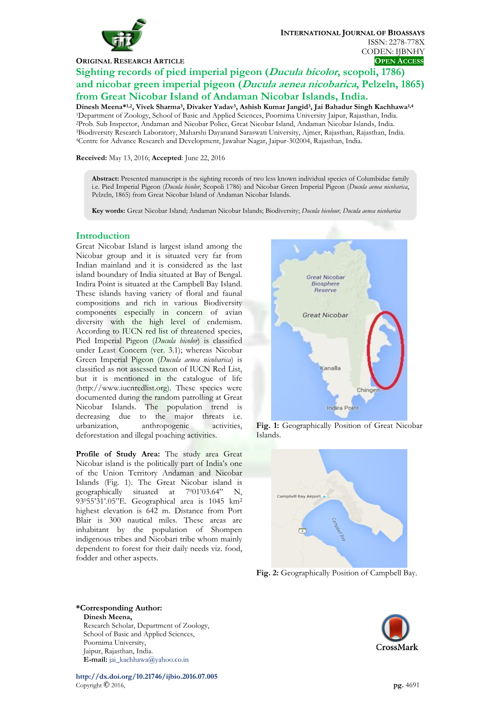 (Ducula Bicolor, Scopoli, 1786) and Nicobar Green Imperial Pigeon (Ducula Aenea Nicobarica, Pelzeln, 1865) from Great Nicobar Island of Andaman Nicobar Islands, India