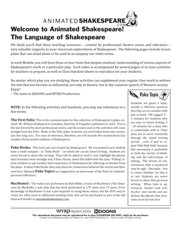 Welcome to Animated Shakespeare! the Language of Shakespeare