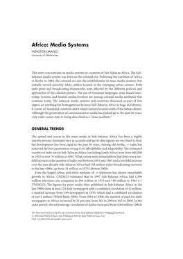 Africa: Media Systems WINSTON MANO University of Westminster