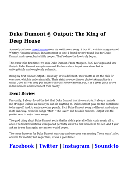 [Event Review] Duke Dumont @ Output: the King of Deep House