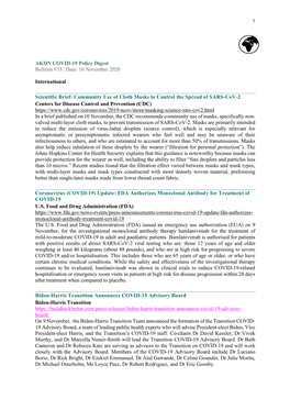 AKDN COVID-19 Policy Digest Bulletin #33 | Date: 16 November 2020 International Scientific Brief: Community Use of Cloth Mask