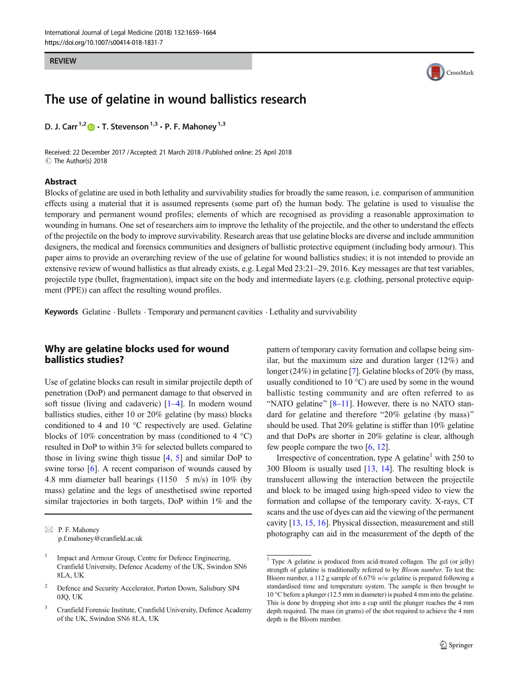 The Use of Gelatine in Wound Ballistics Research