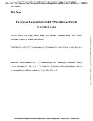 Title Page Flavanones That Selectively Inhibit TRPM3 Attenuate