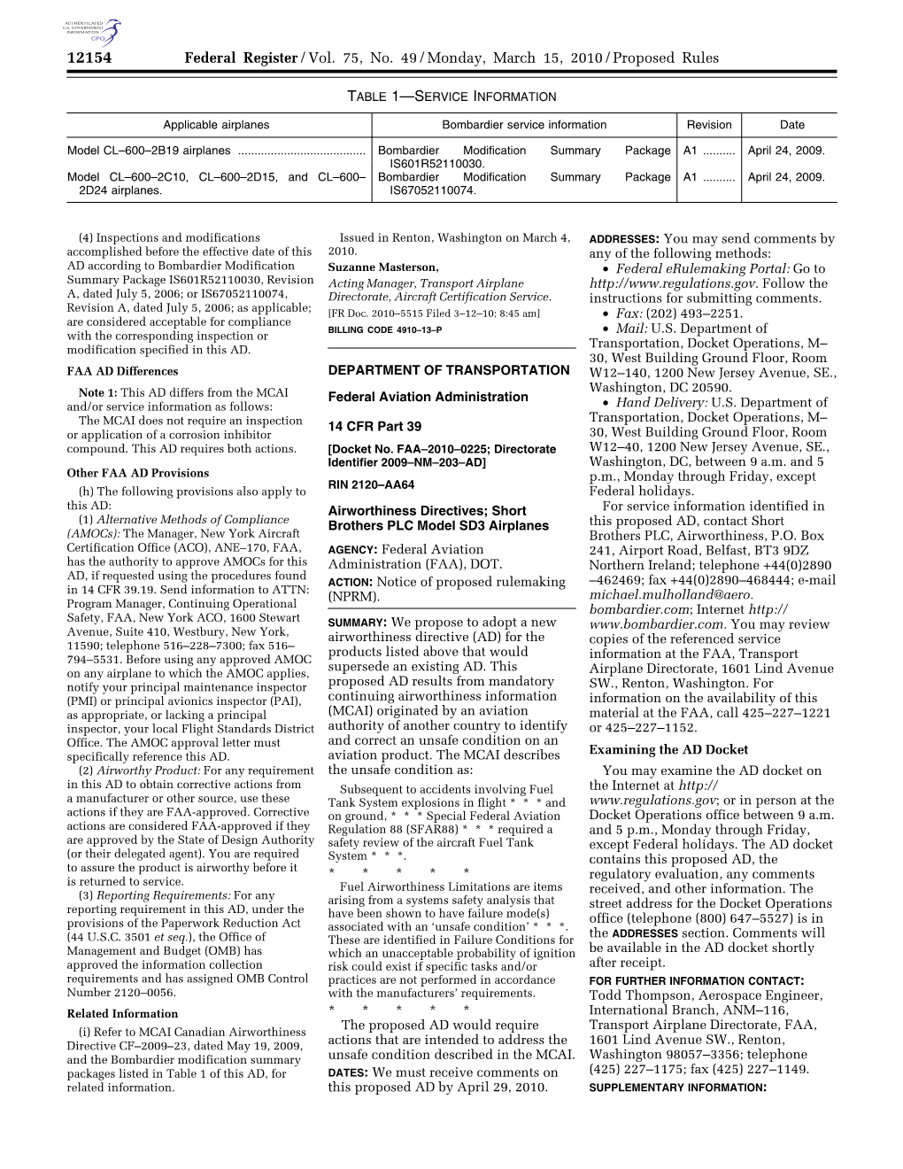 Federal Register/Vol. 75, No. 49/Monday, March 15, 2010/Proposed Rules