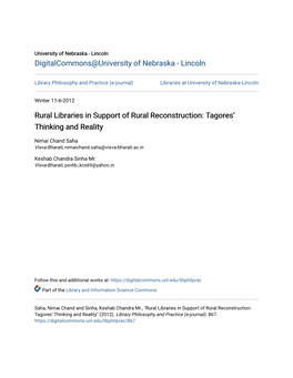 Rural Libraries in Support of Rural Reconstruction: Tagores’ Thinking and Reality