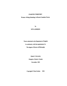 CHARTED TERRITORY by NETA GORDON Thesis Submitted to The