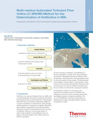 Multi-Residue Automated Turbulent Flow Online LC-MS/MS Method for the Determination of Antibiotics in Milk