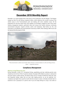 December 2018 Monthly Report