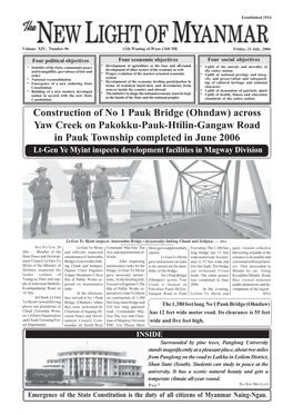 Construction of No 1 Pauk Bridge (Ohndaw) Across Yaw Creek On