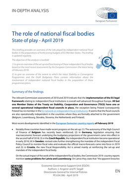 The Role of National Fiscal Bodies State of Play - April 2019