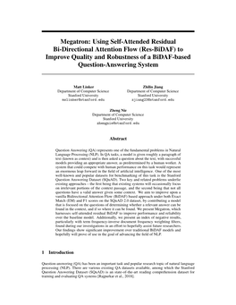 Megatron: Using Self-Attended Residual Bi-Directional Attention Flow (Res-Bidaf) to Improve Quality and Robustness of a Bidaf-Based Question-Answering System