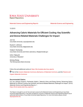 Advancing Caloric Materials for Efficient Cooling: Key Scientific and Device-Related Materials Challenges for Impact