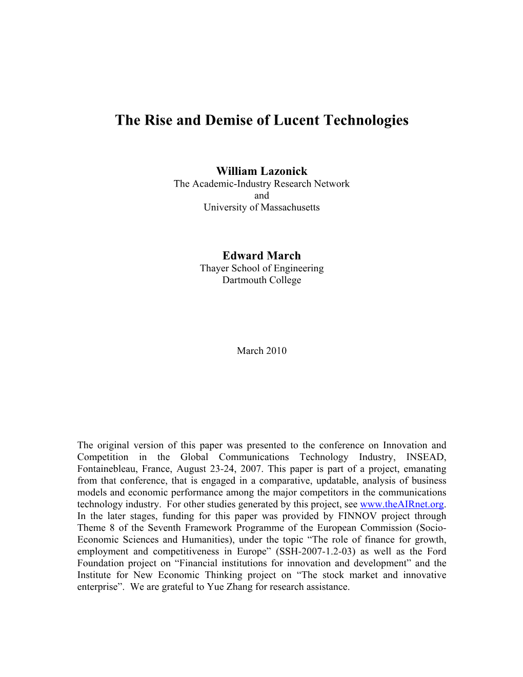 The Rise and Fall of Lucent Technologies