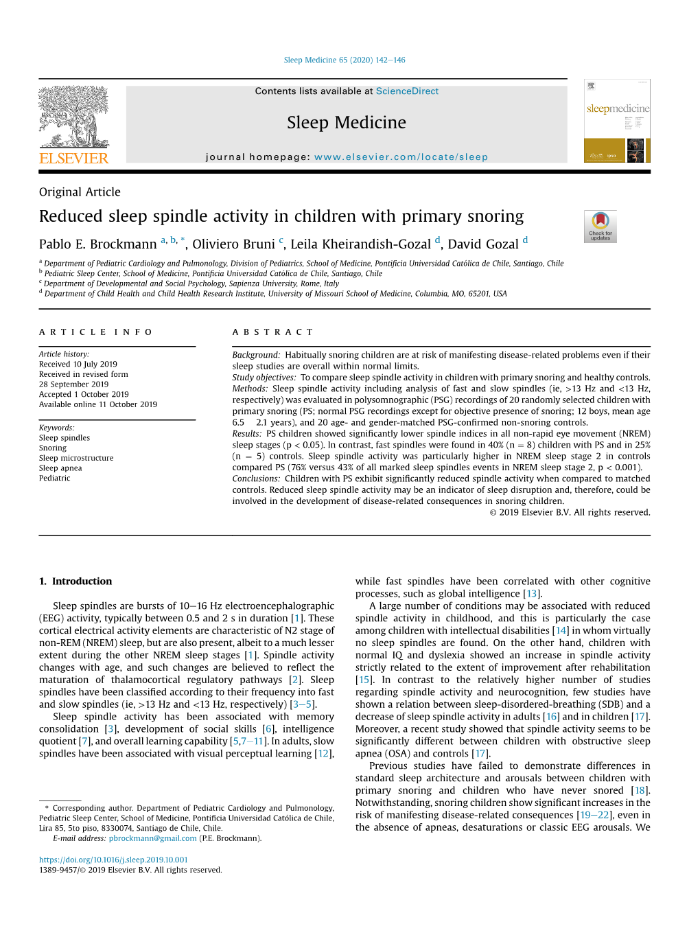 Reduced Sleep Spindle Activity in Children with Primary Snoring