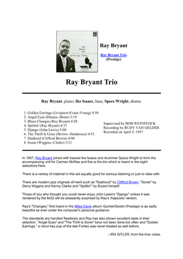 Ray Bryant Trio -Notes