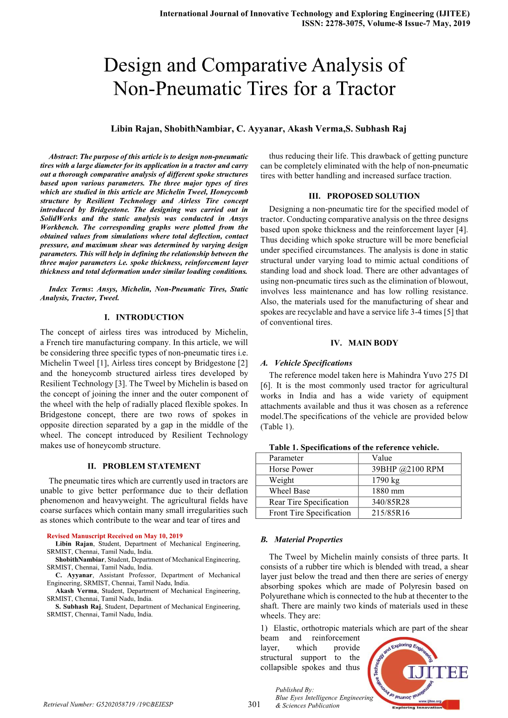 Design and Comparative Analysis of Non-Pneumatic Tires for a Tractor