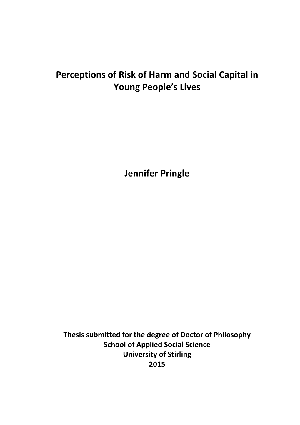 Perceptions of Risk of Harm and Social Capital in Young People's