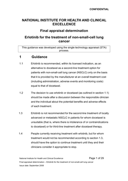 NATIONAL INSTITUTE for HEALTH and CLINICAL EXCELLENCE Final Appraisal Determination Erlotinib for the Treatment of Non-Small-Cell Lung Cancer